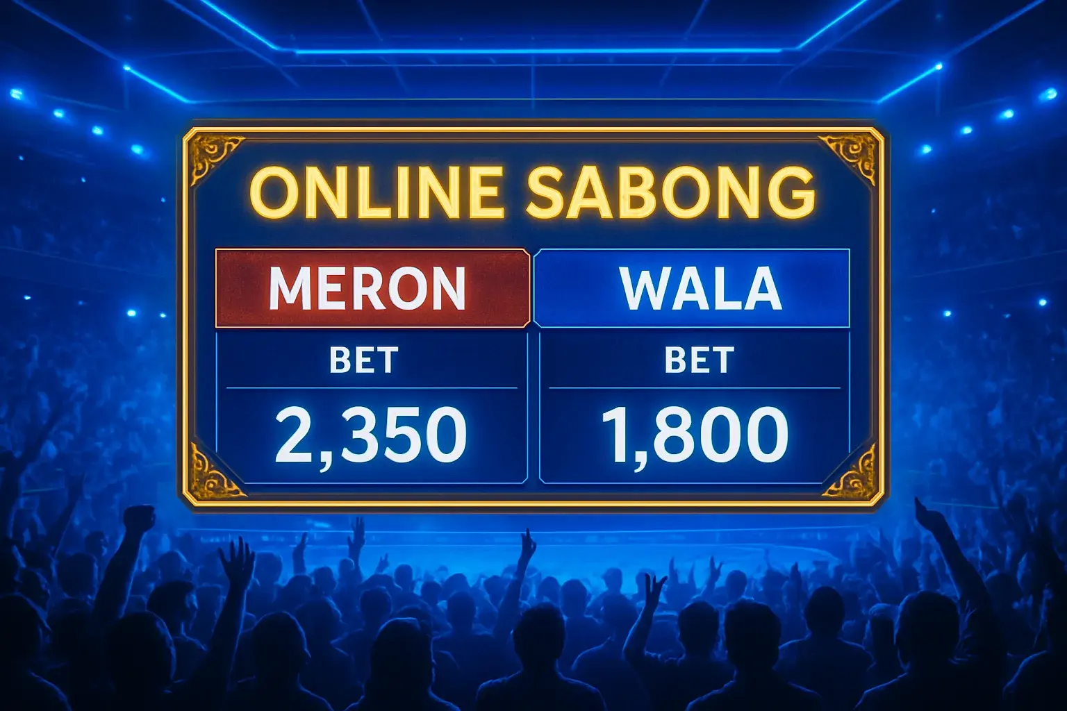 Philippine online sabong interface with Meron red and Wala blue panels