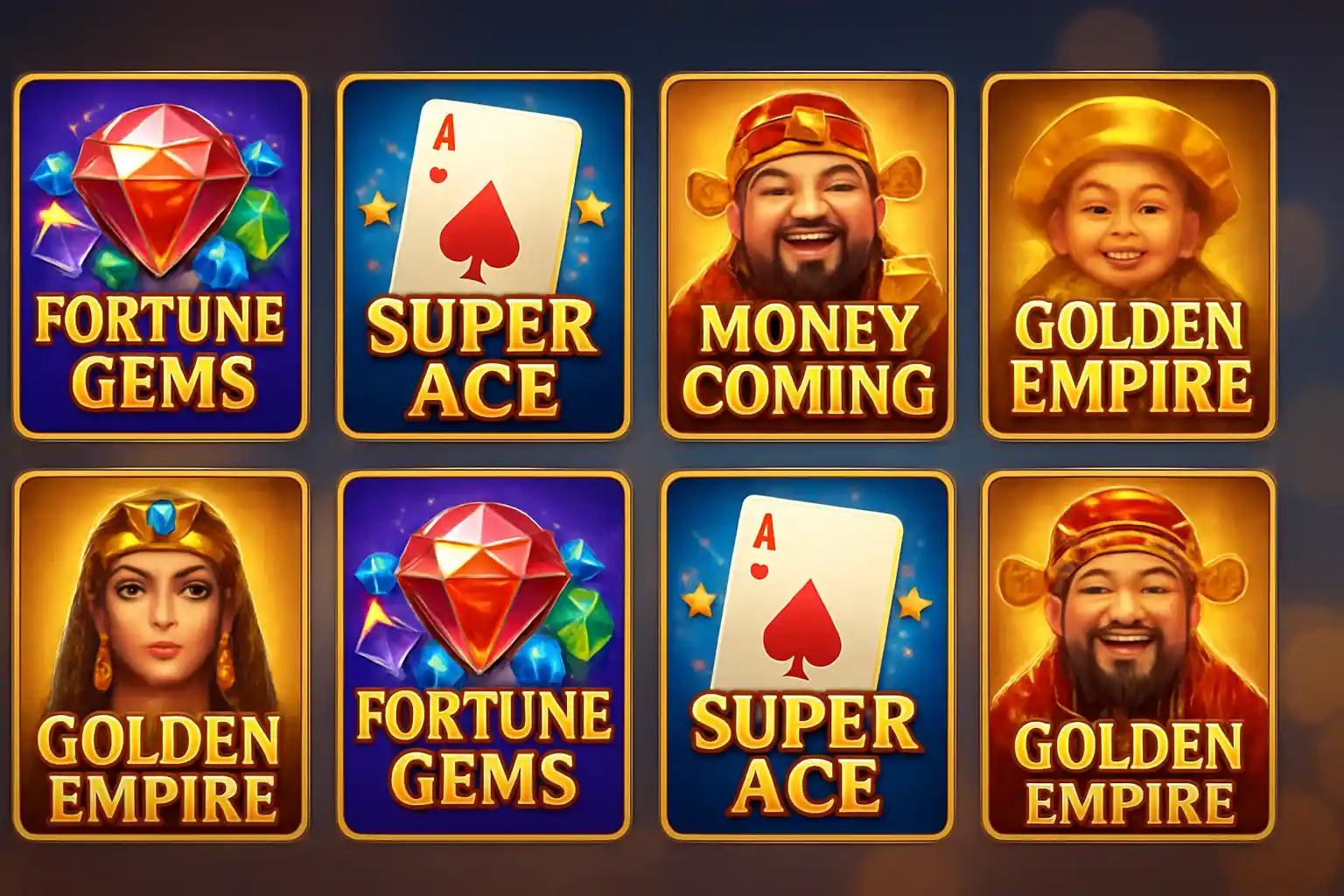 Grid of JILI and PG Soft slot game thumbnails on blue background